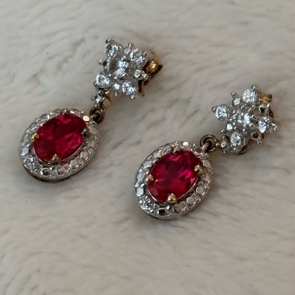 Ruby and Diamond Earrings made with 925 Sterling Silver. #179 - Picture 2 of 8